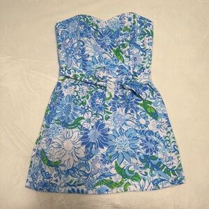 NWT Lilly Pulitzer Kylo Strapless Skirted Romper in Frenchie Blue Suns Out